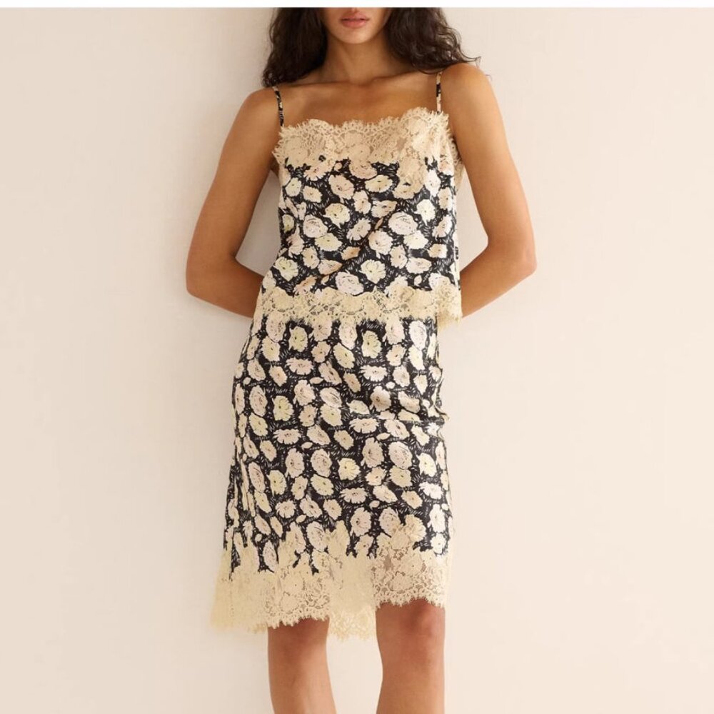 Doen NWOT Elowette Skirt - Noir Fleurs D'Anemone XL